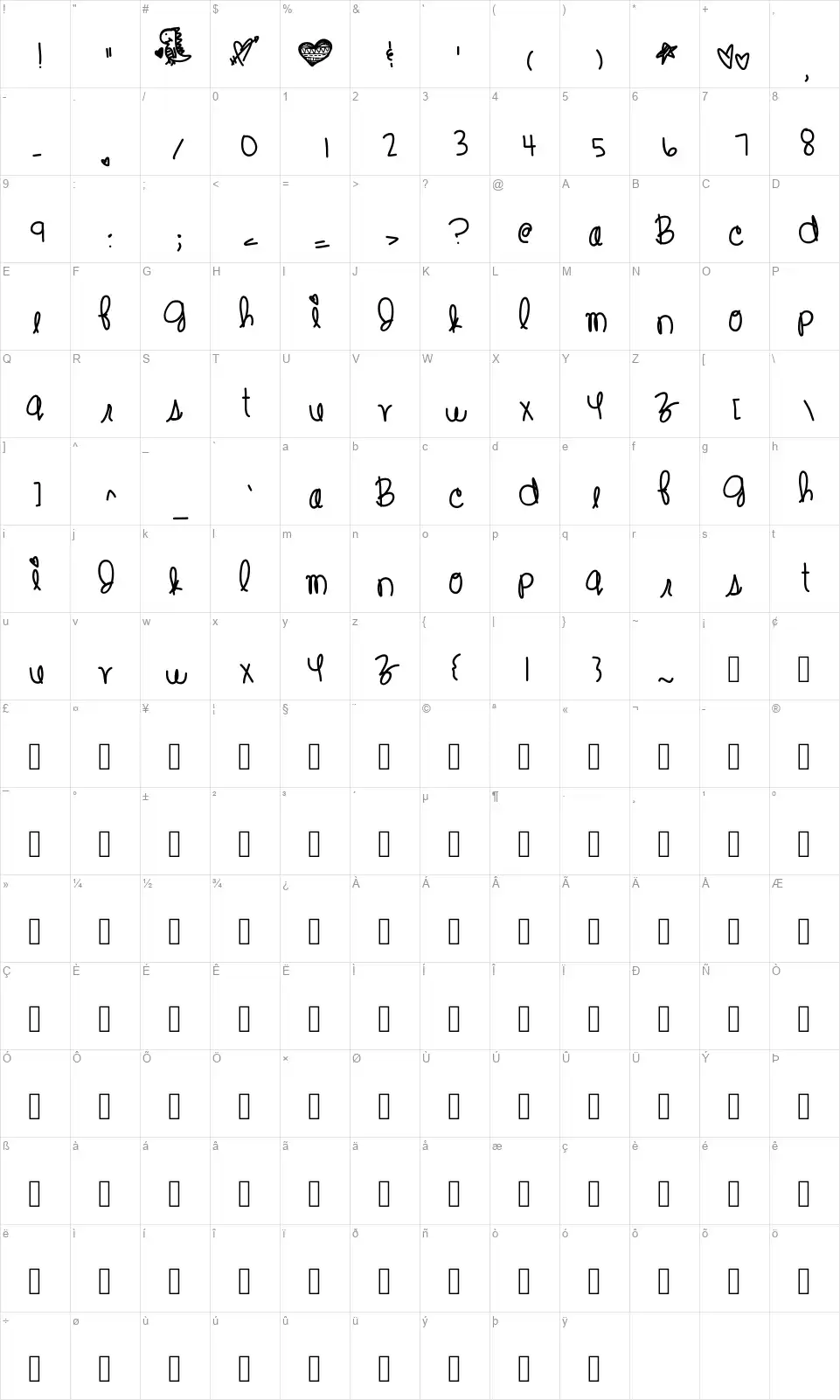Change Of Heartfont character map