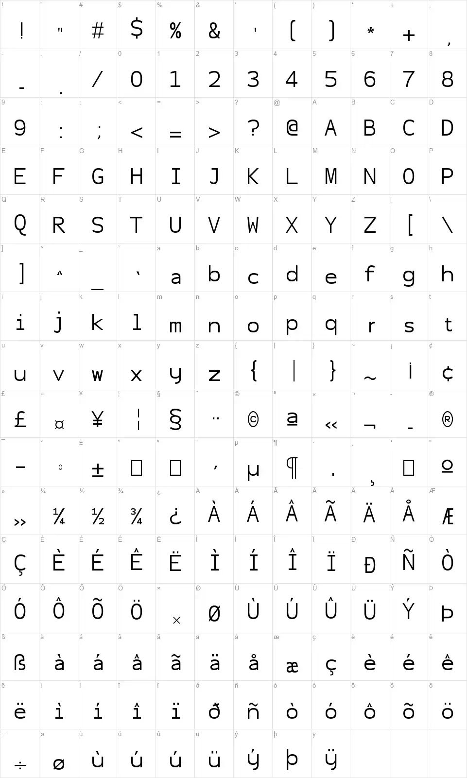 Chibi Sans Mono 2013font character map