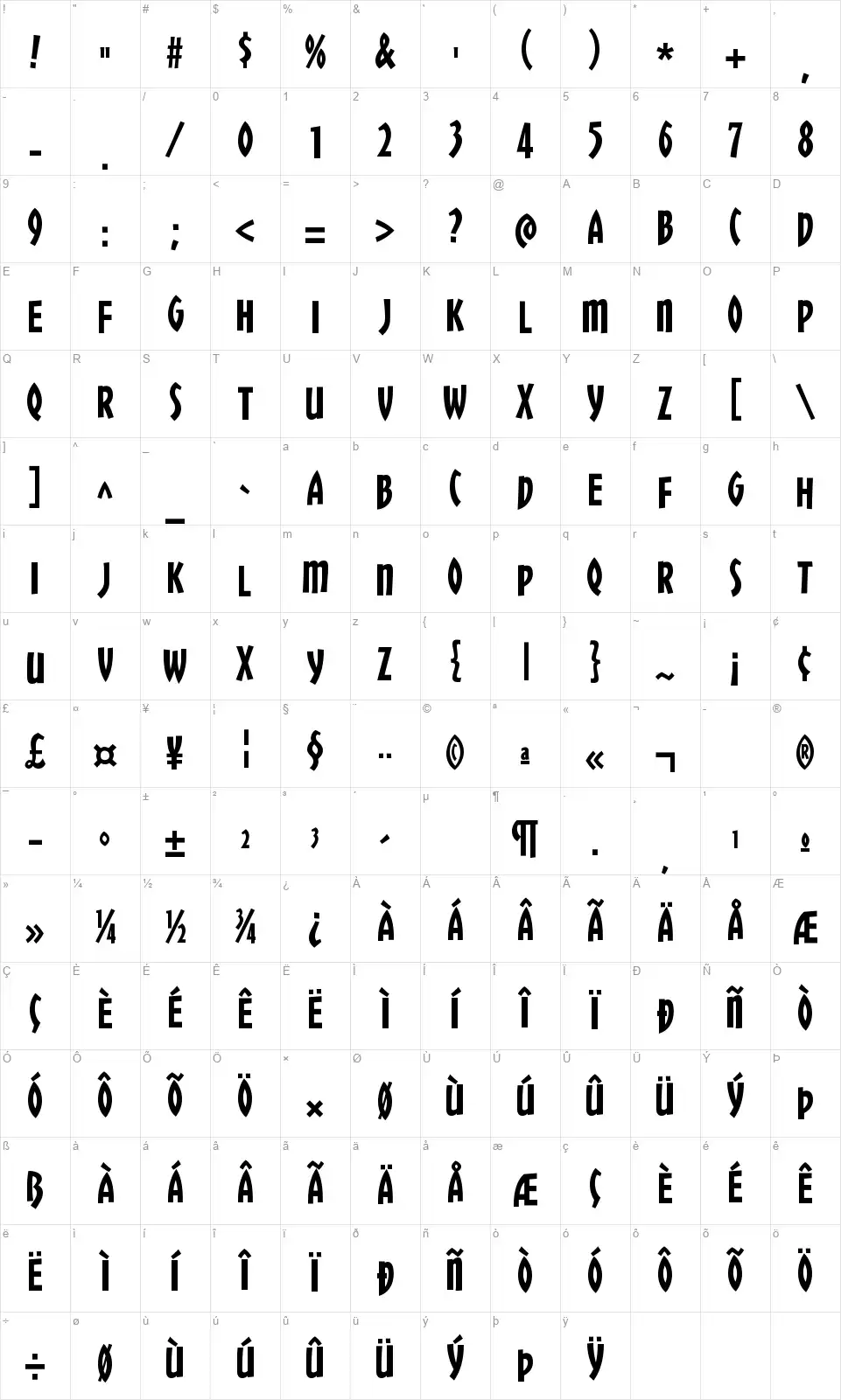 Chickweed Titlingfont character map