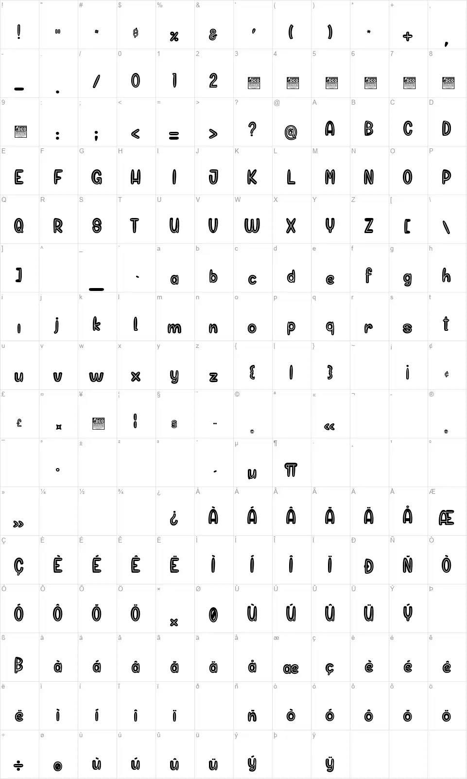 Chico Rocketfont character map
