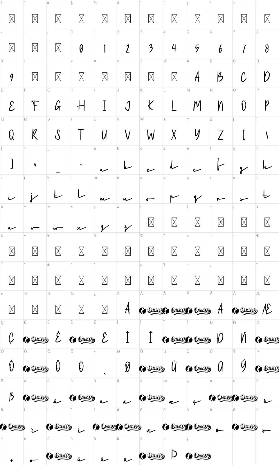 Choco Romance Scriptfont character map