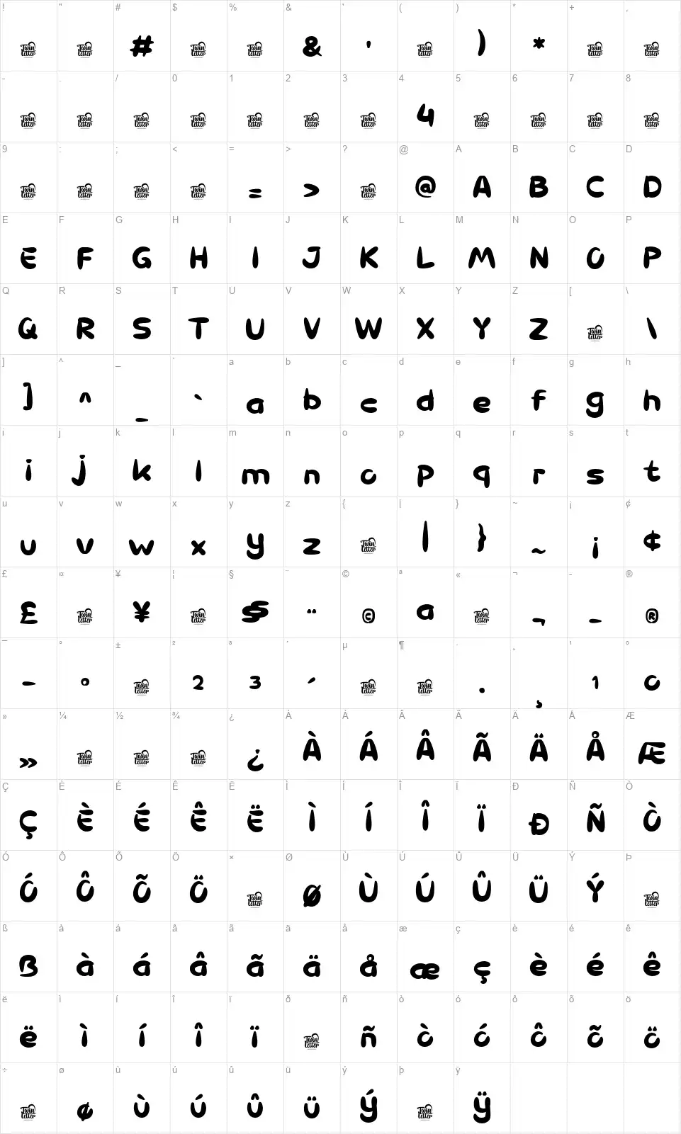 Choko Theofont character map