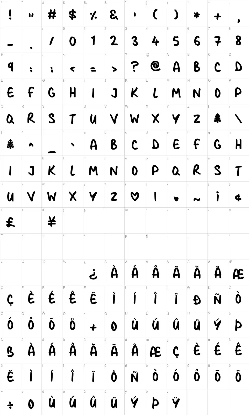 Christmas Cards xxxfont character map