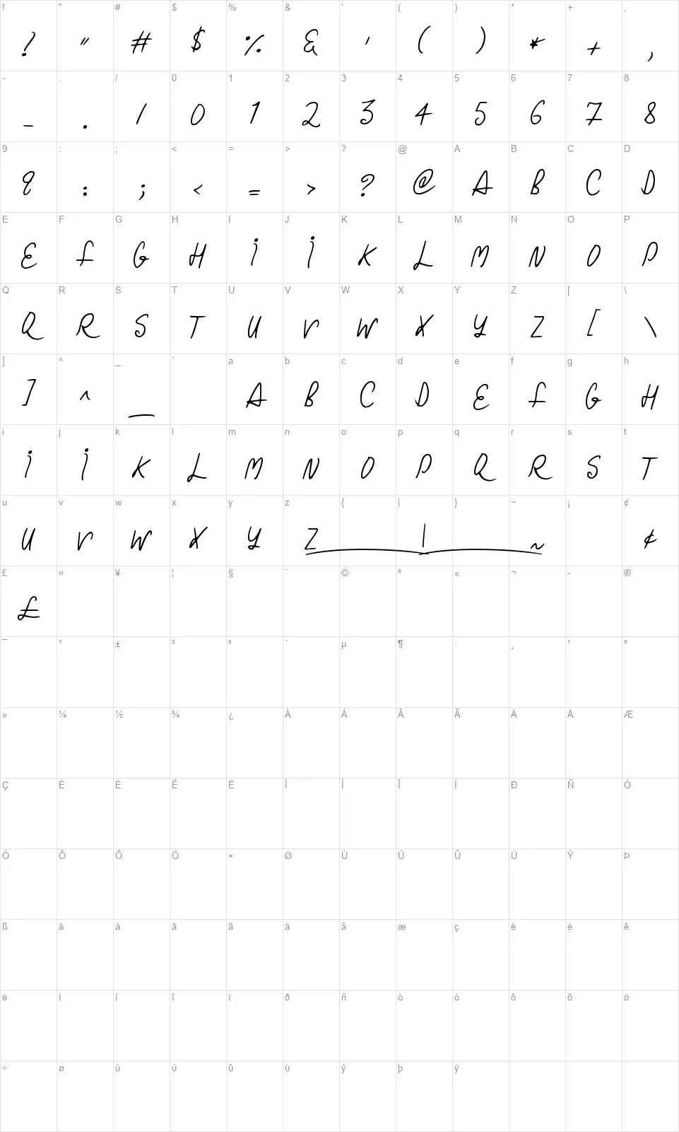Christmas Curlsfont character map