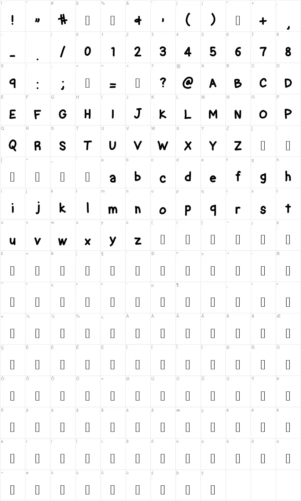 Chubby Gothicfont character map