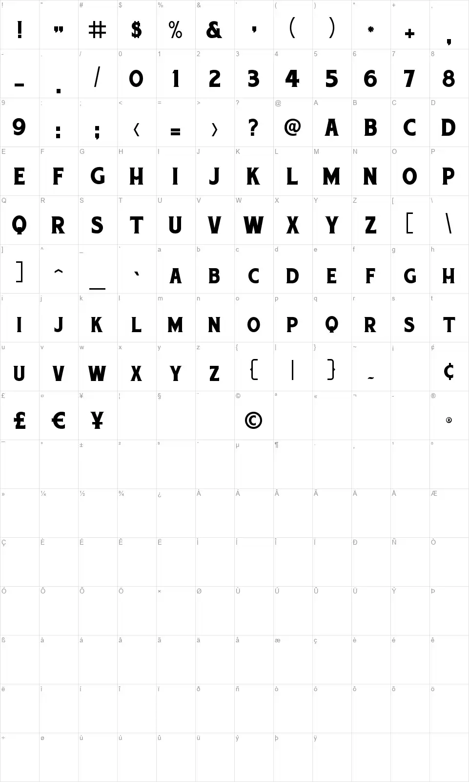 Chuck Noonfont character map
