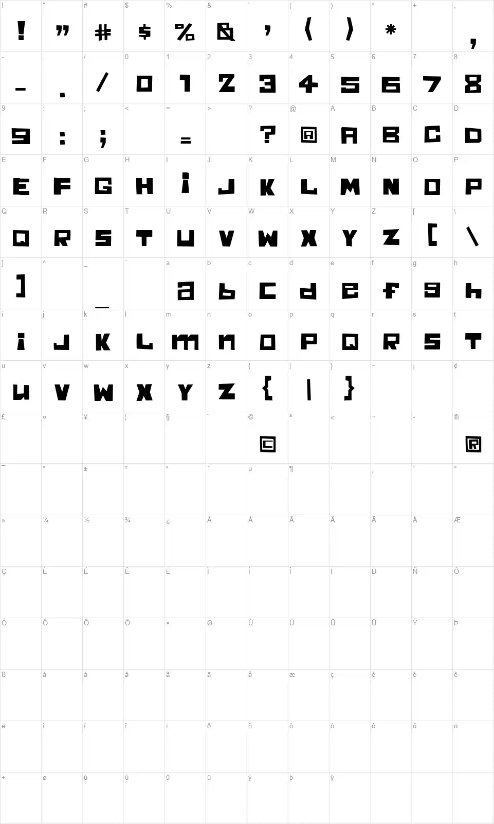 Chunky Munky Onefont character map