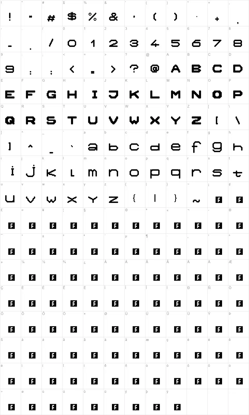 Cloudsfont character map