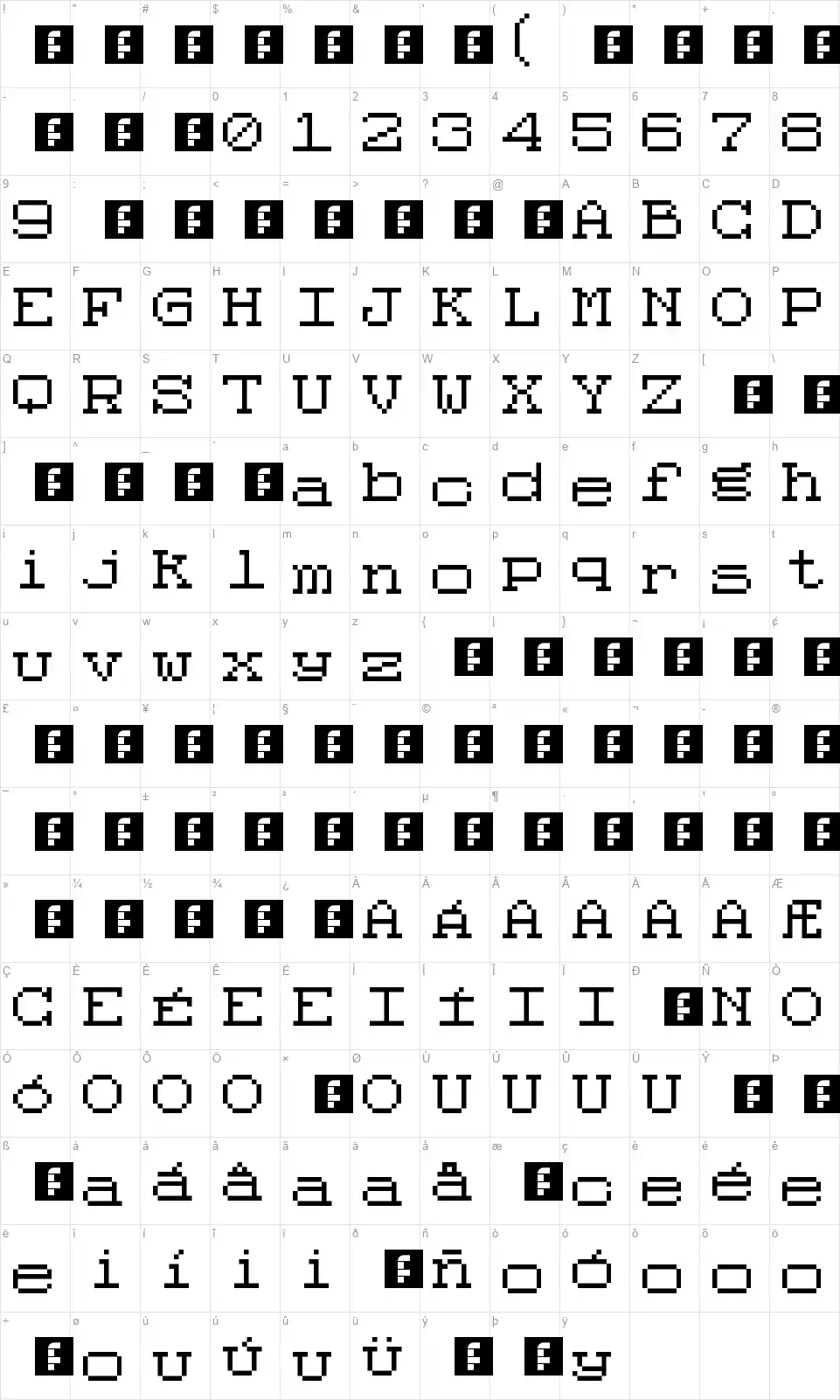 Code 8x8font character map