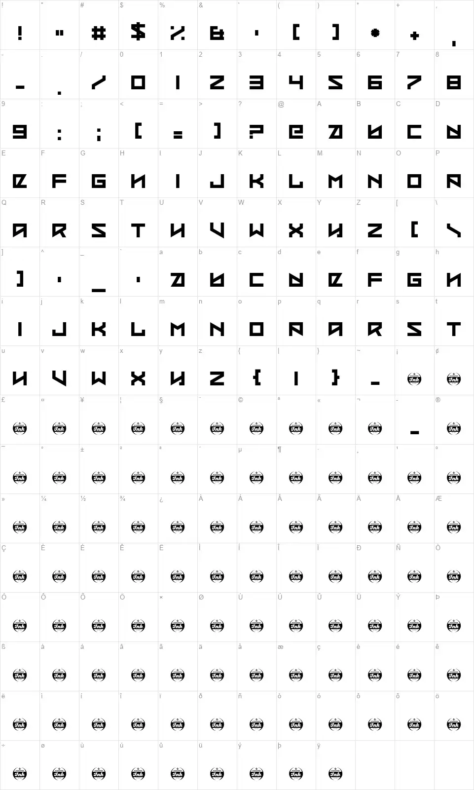 Coded Messagefont character map