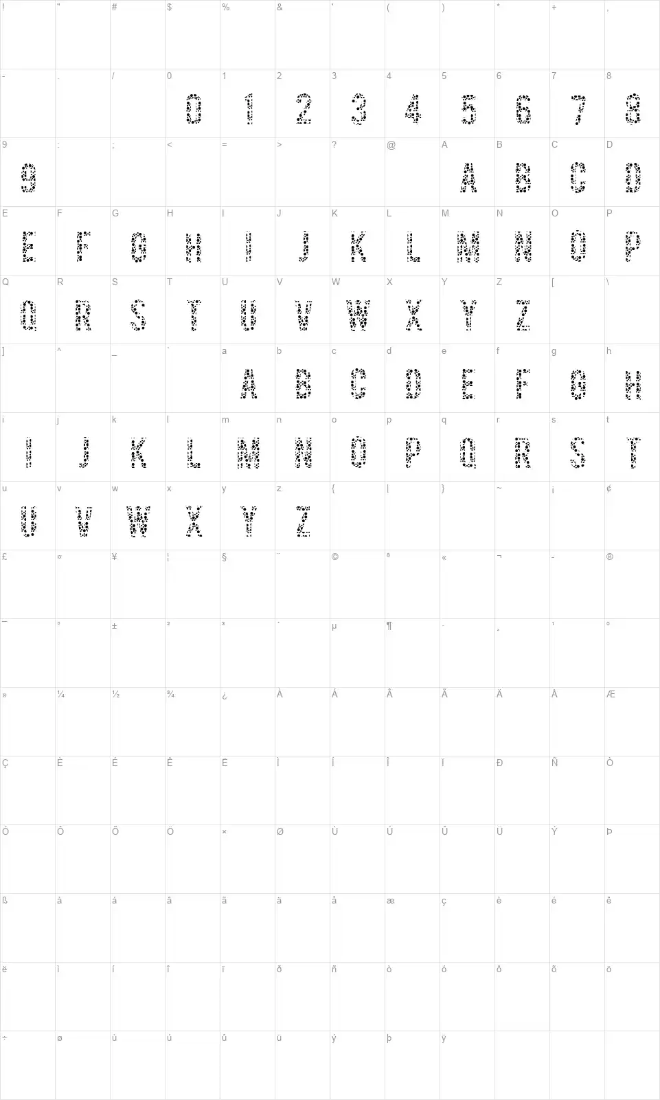 Color Blindfont character map