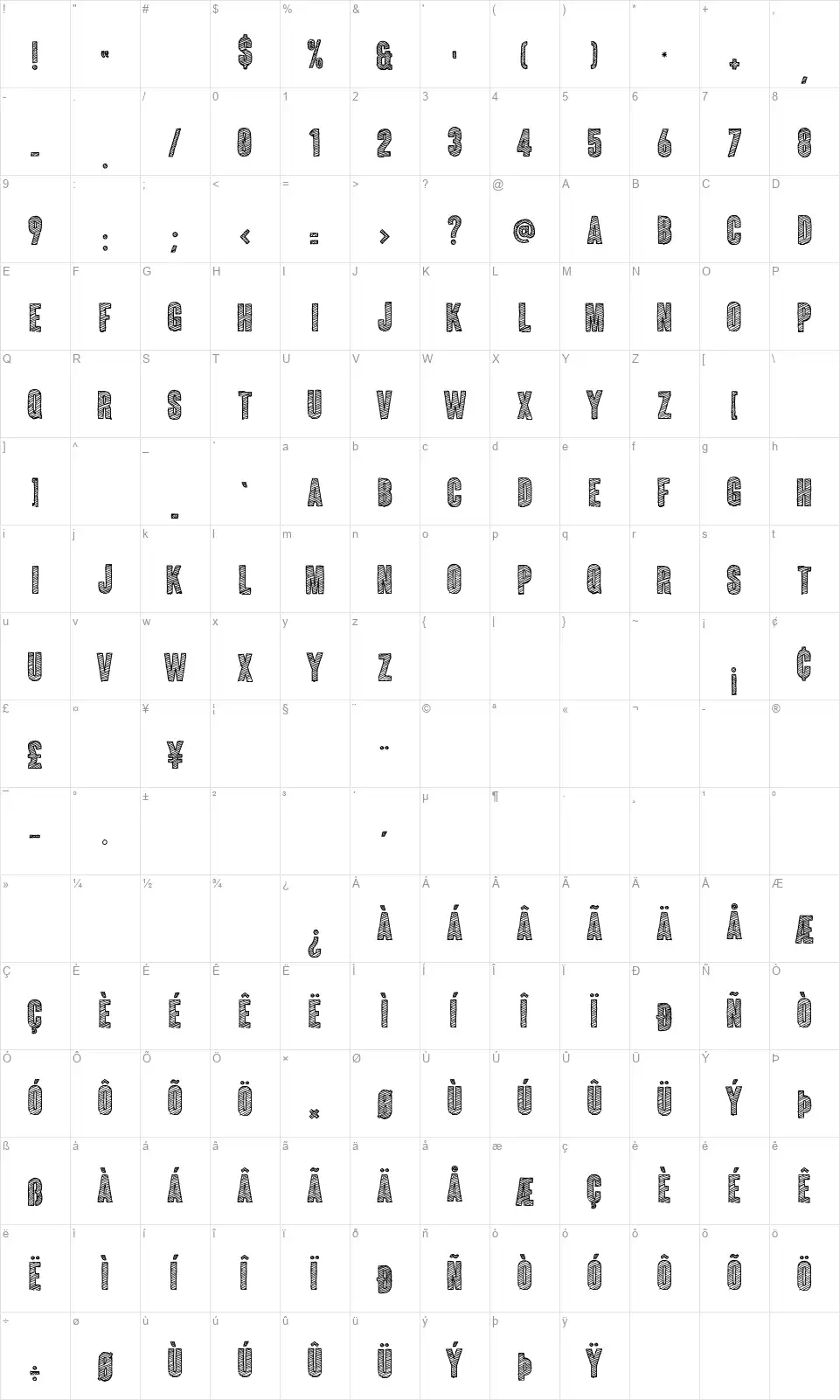 Coluna Sketchfont character map