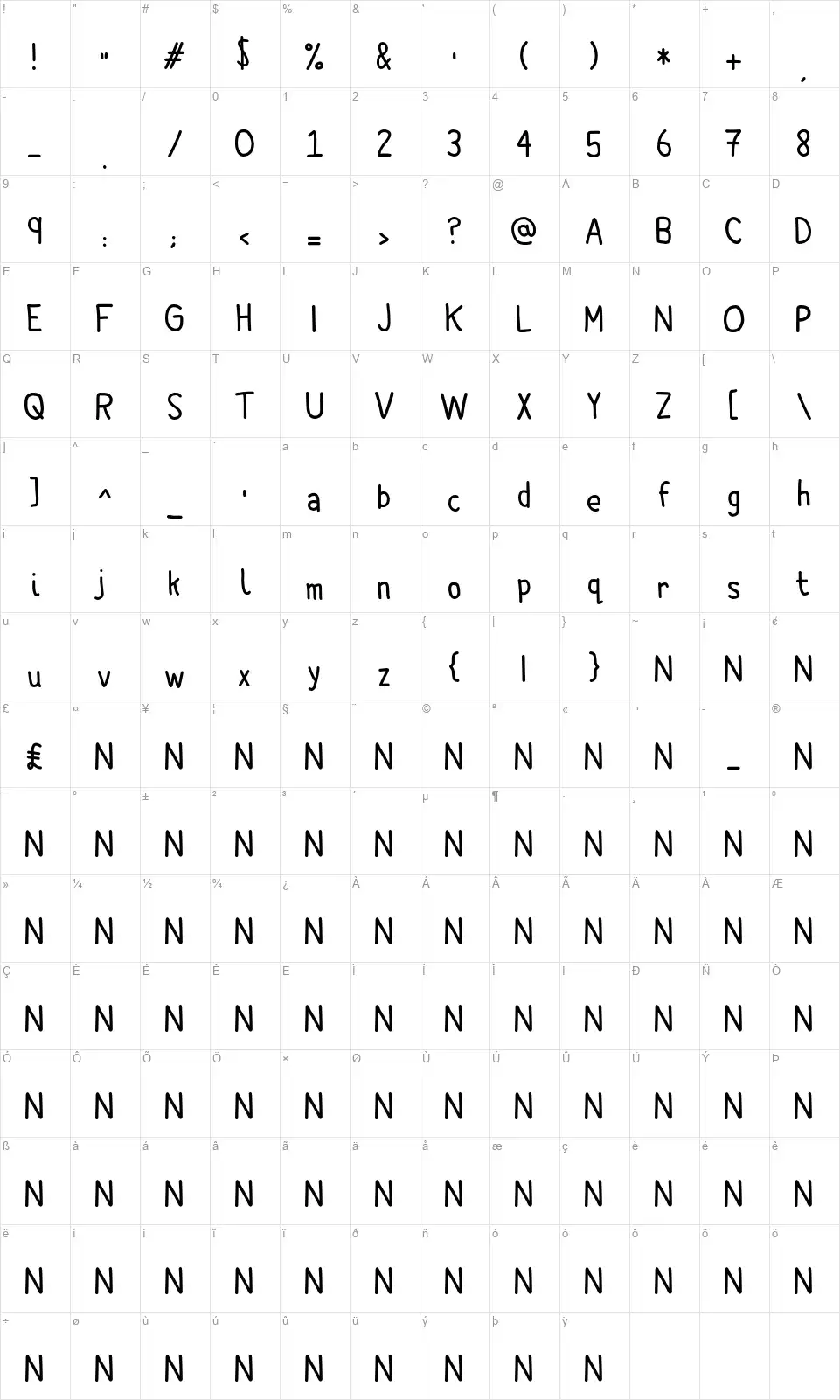 Comic Spansfont character map