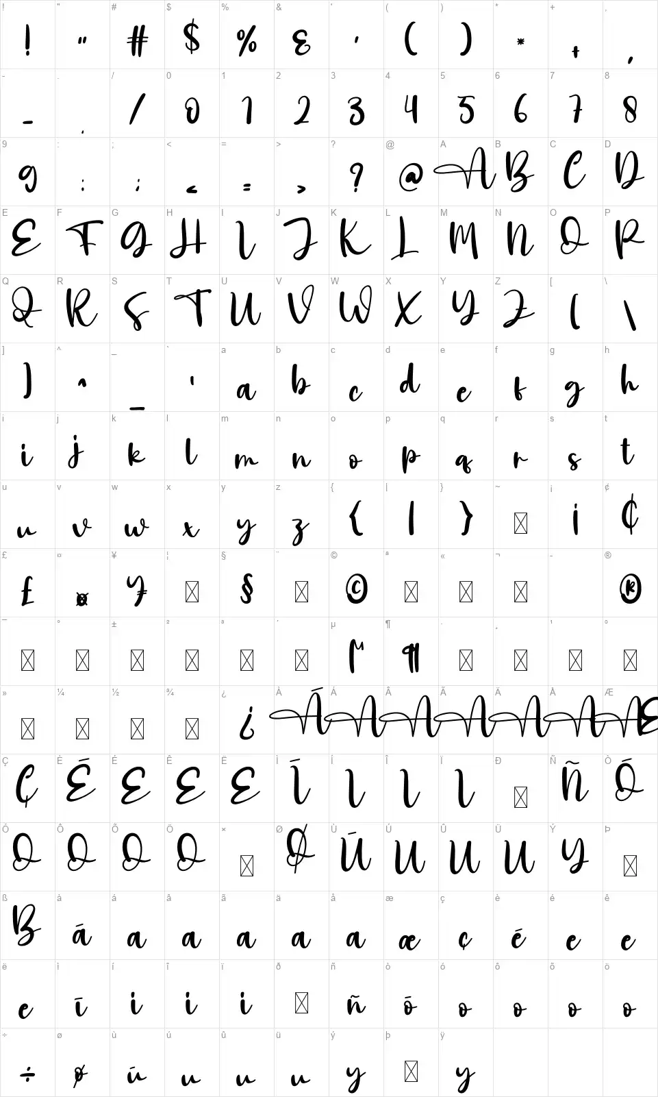 Comradefont character map