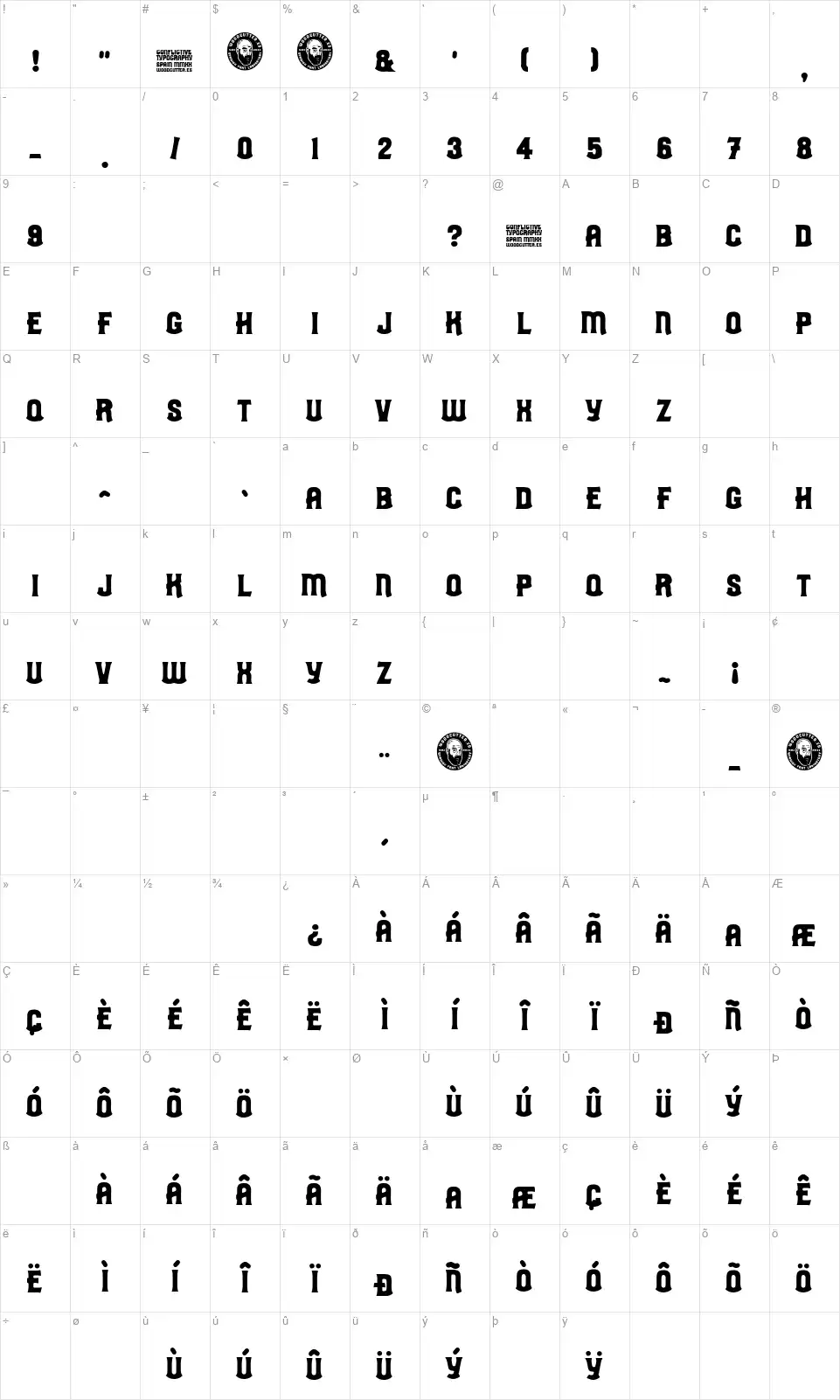 Conflictivefont character map