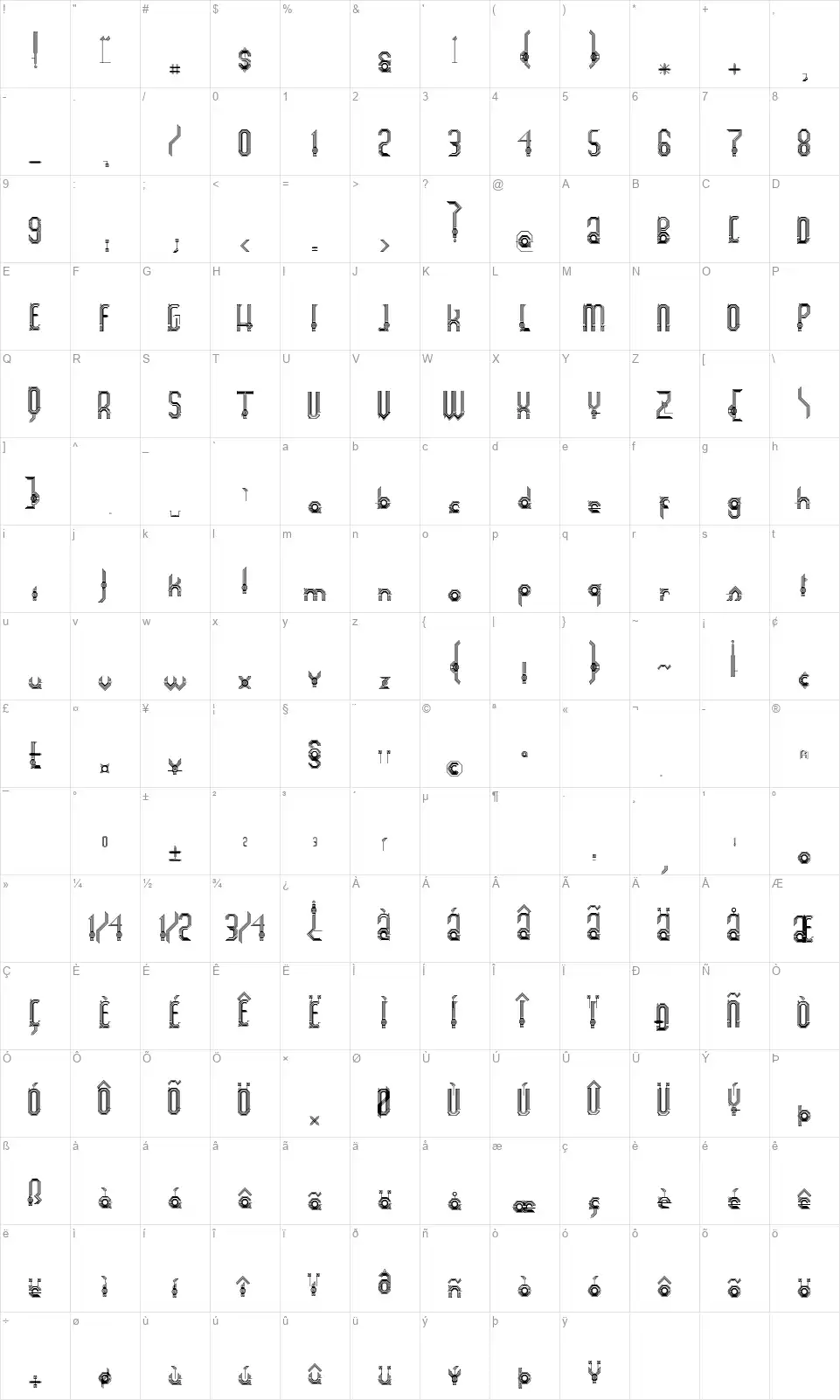 Connexionfont character map