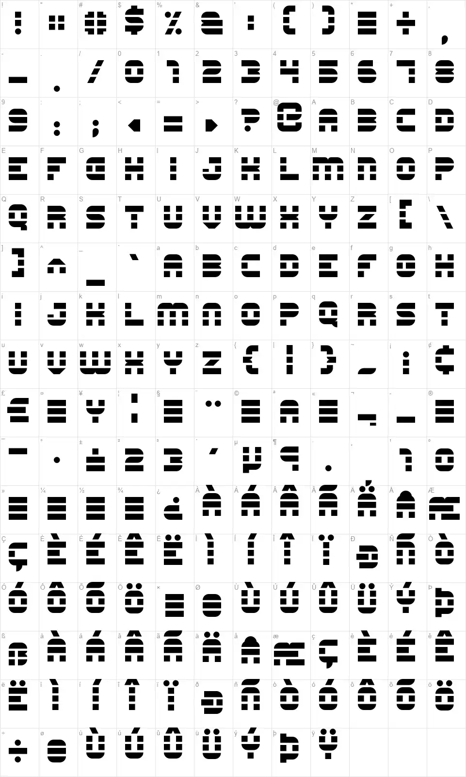 Construction Linesfont character map