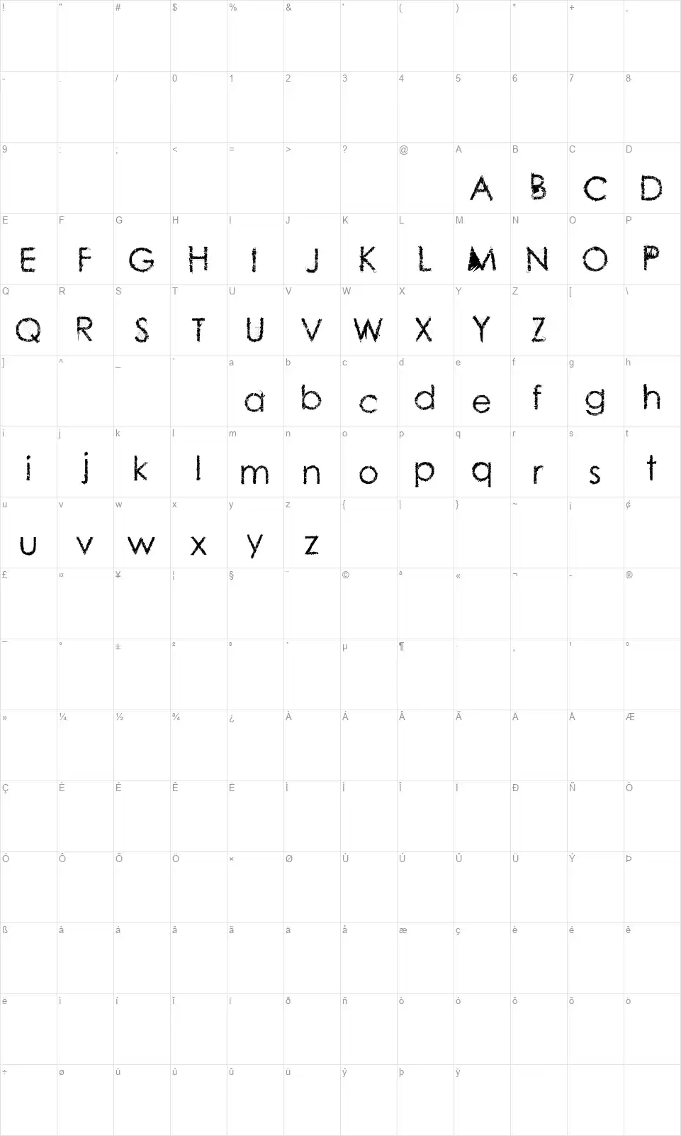 ContenGfont character map