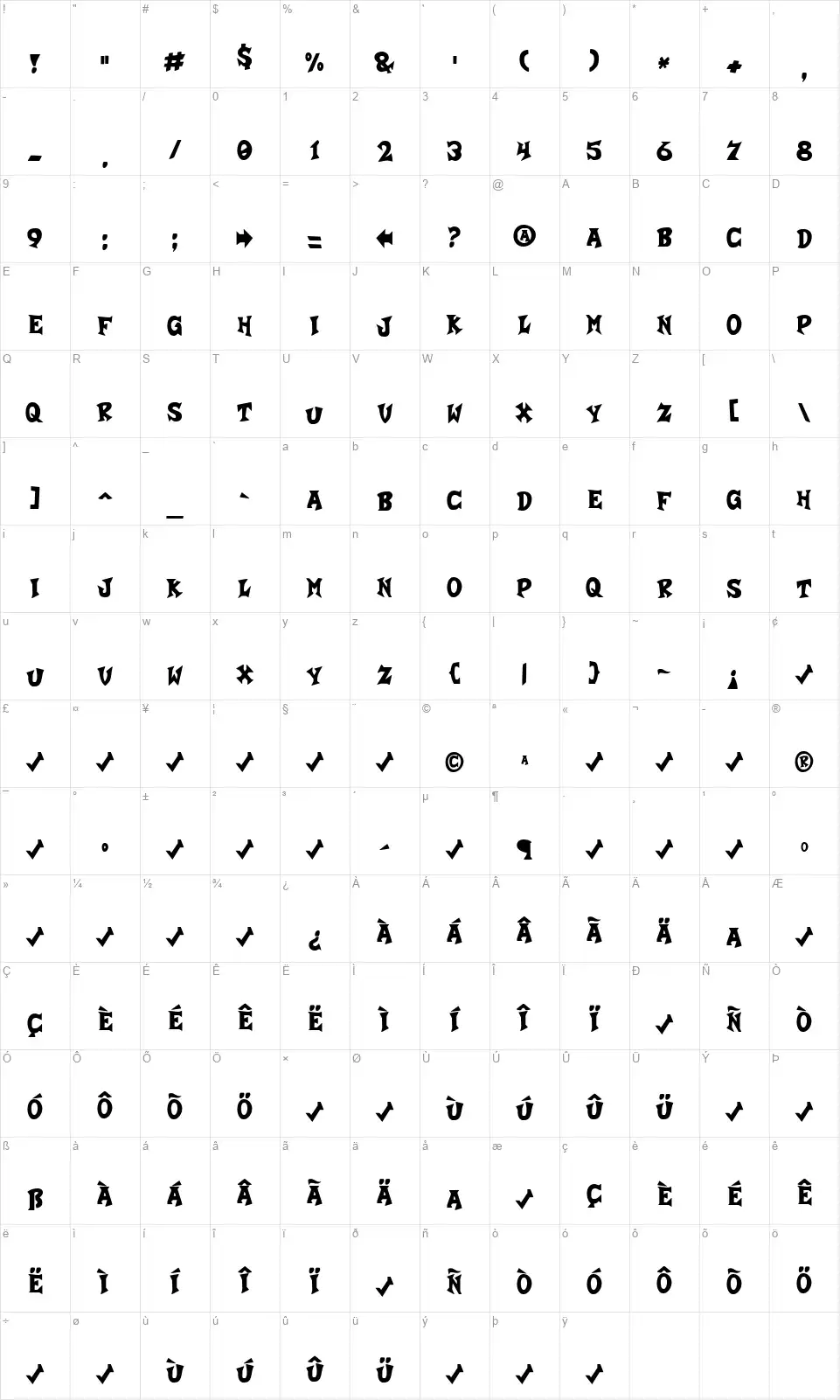 Crash-a-Likefont character map