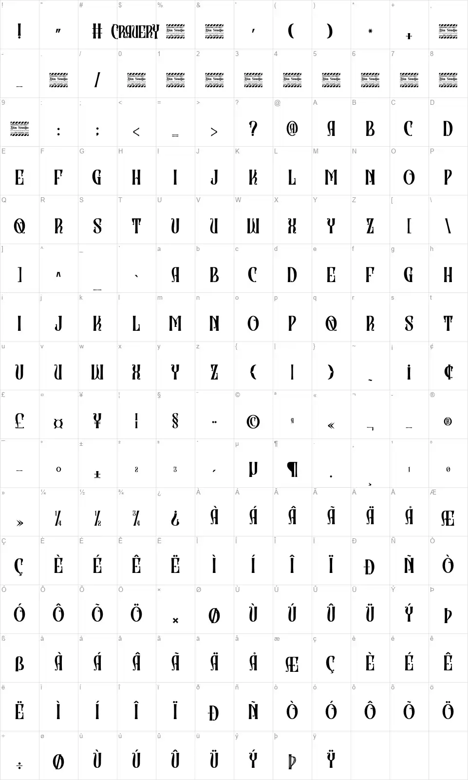 Craveryfont character map