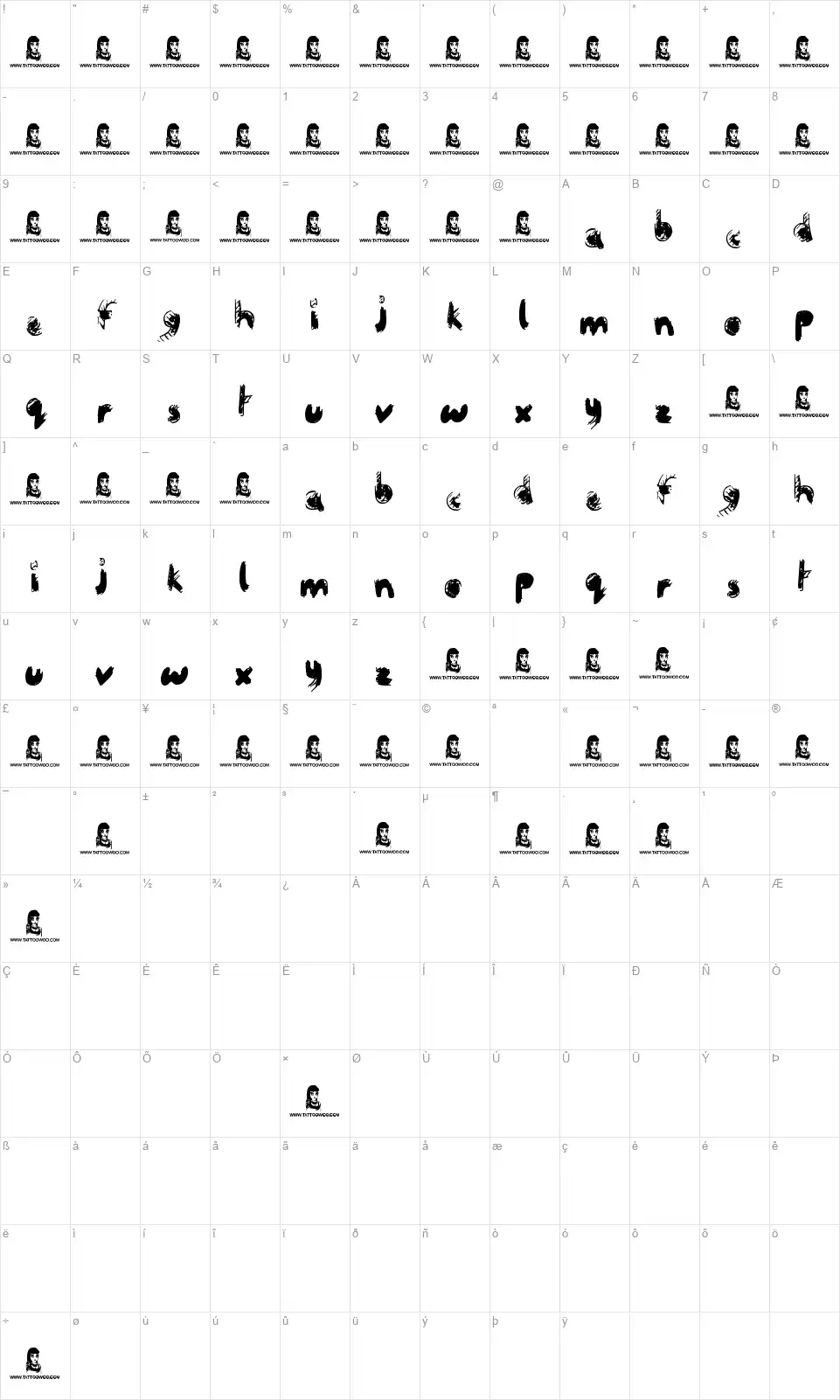 Crazy Horse font character map