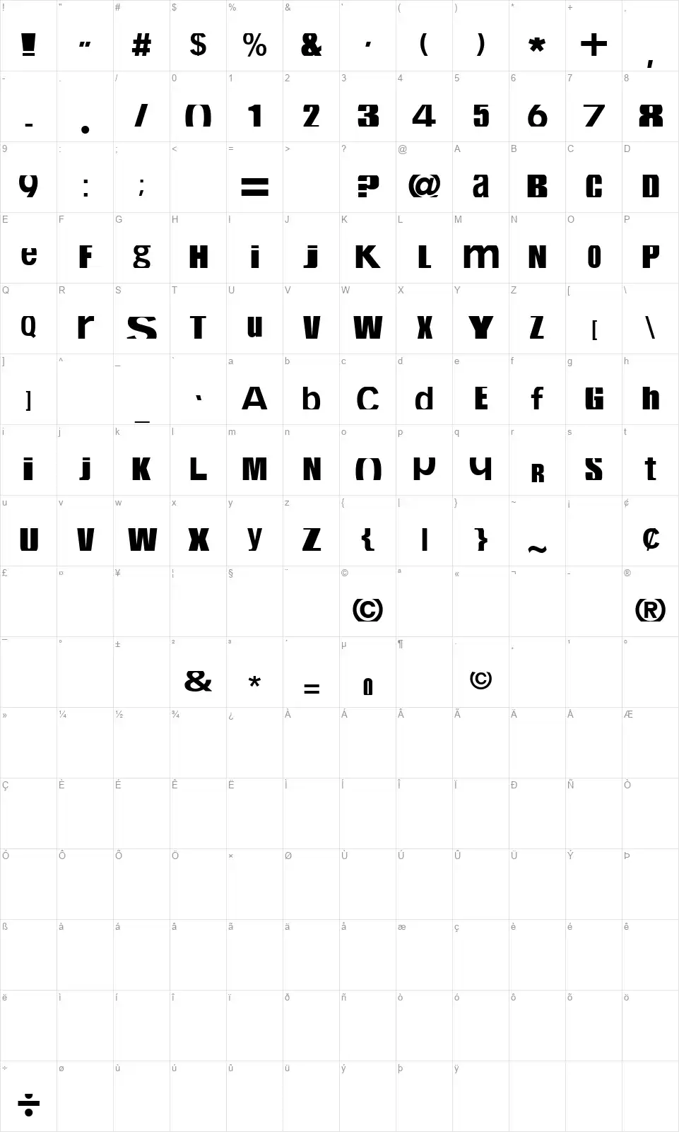 CropFontfont character map