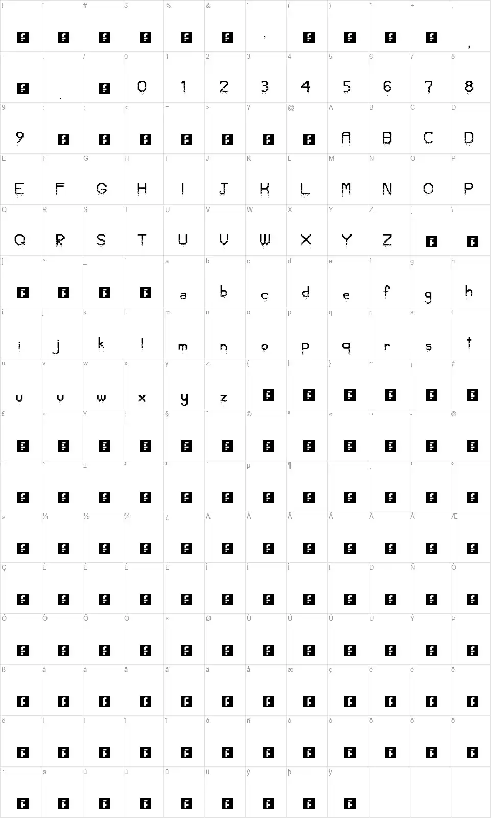 Crumbled Pixelsfont character map