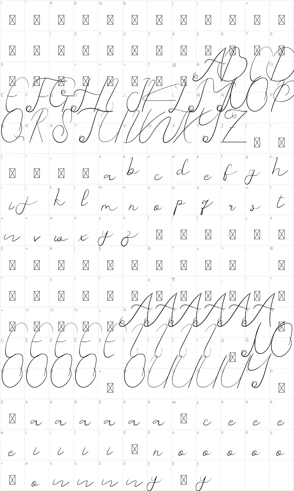 Crushing Scriptfont character map