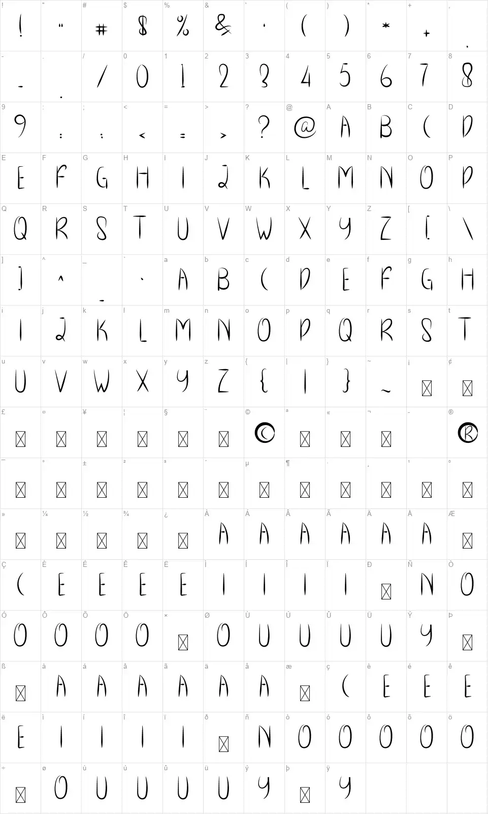 Cryspo Shoopfont character map