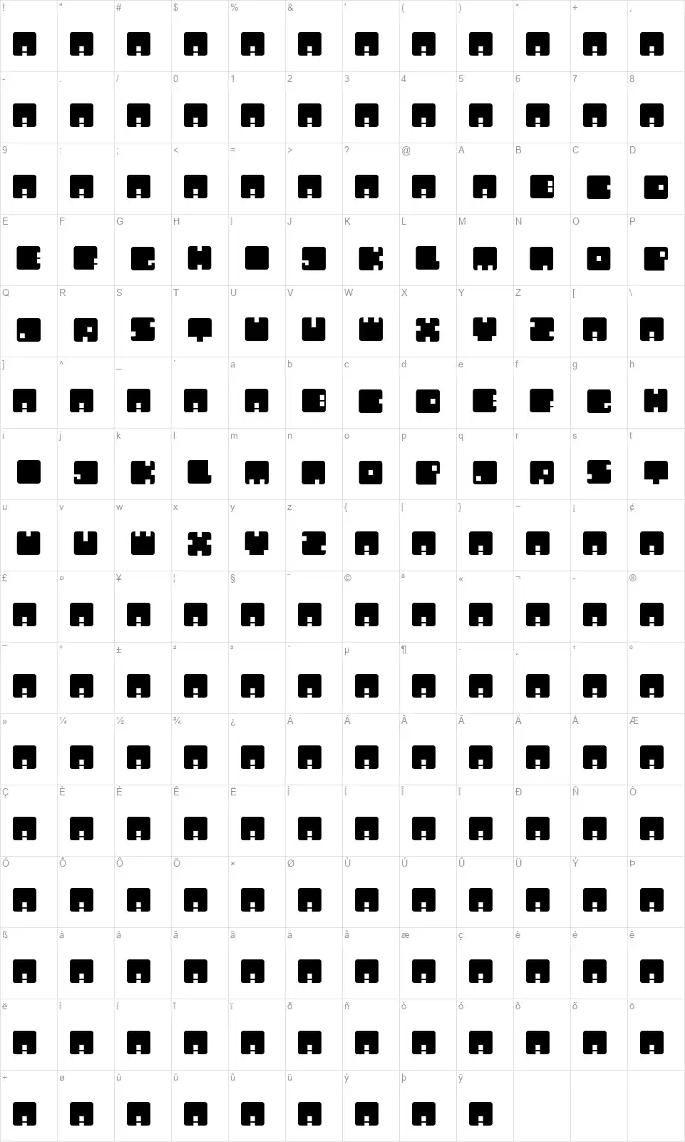 Cubesfont character map