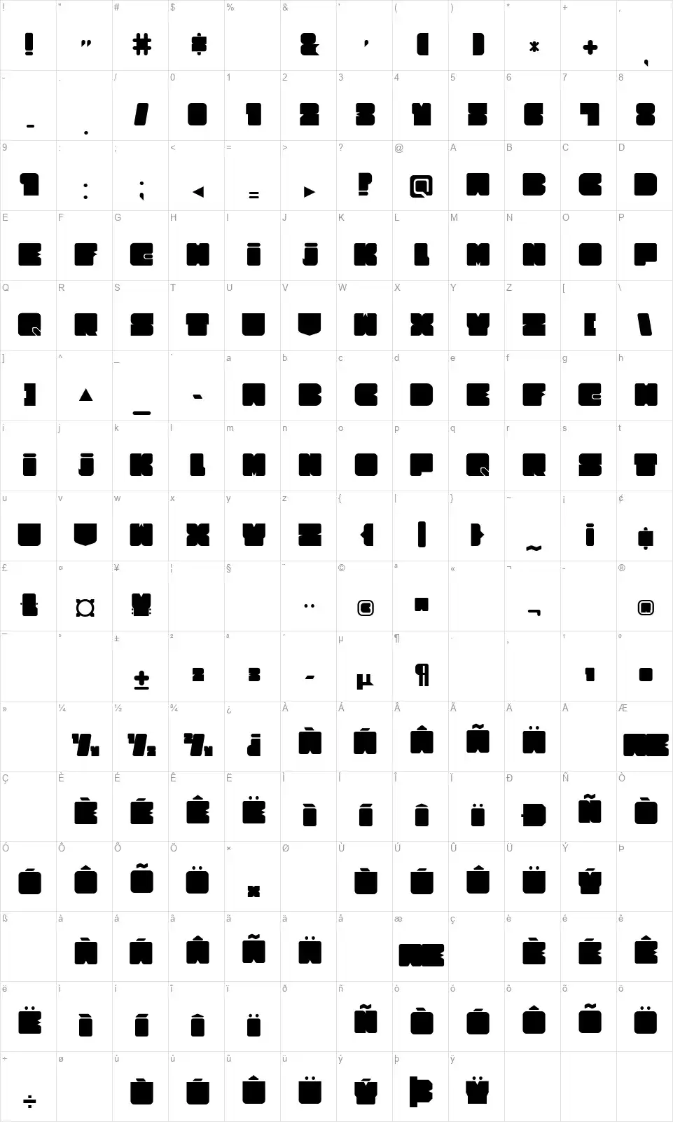 Cubesity Roundedfont character map