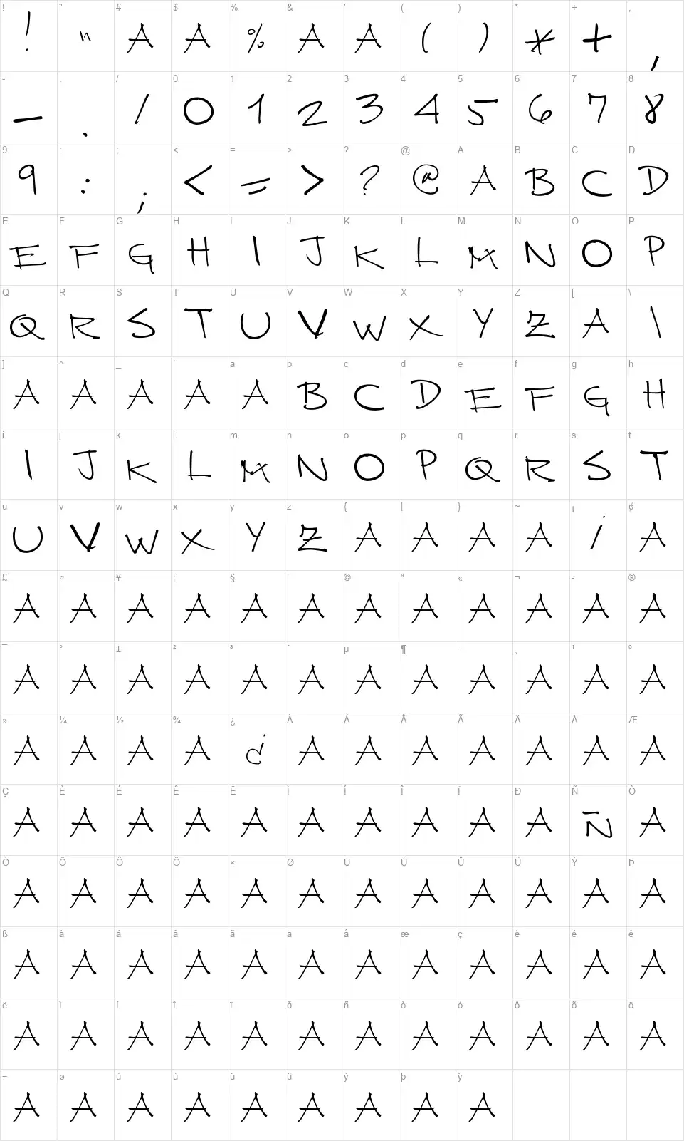Cuernomuertofont character map