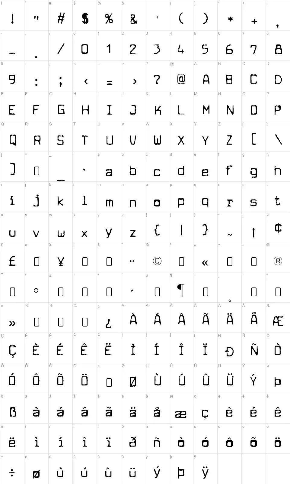 Cuomotype-Regularfont character map