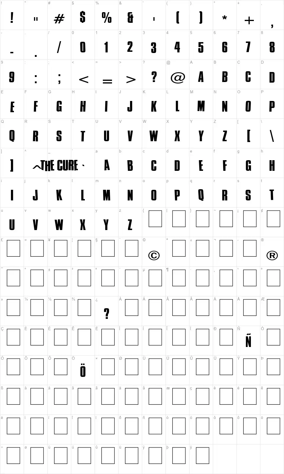 Cure - Wild Moog Swingfont character map