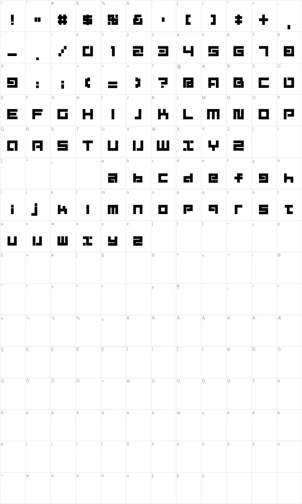 D3 Mouldismfont character map