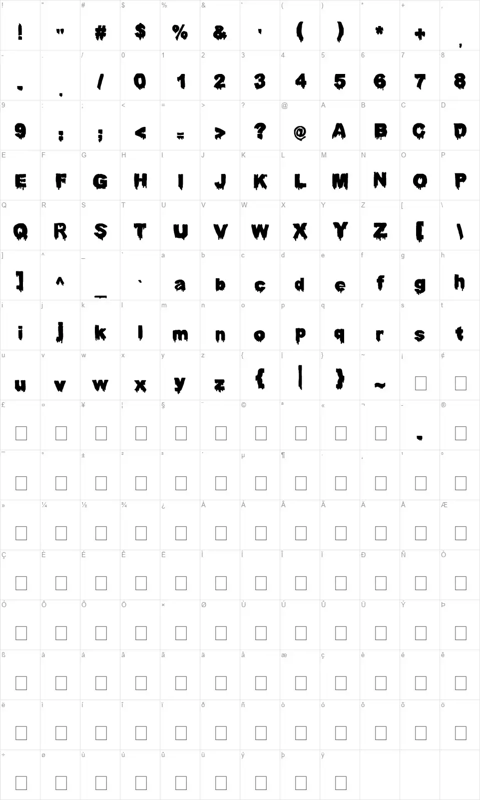 Darah Erc font character map