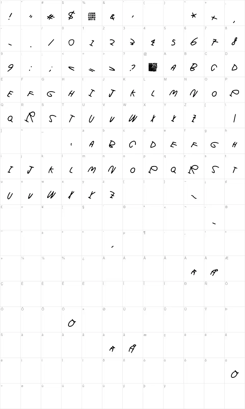 Dark was the nightfont character map