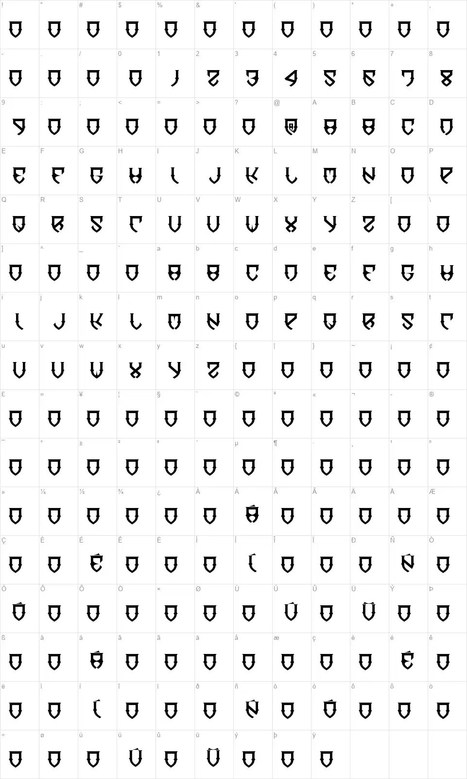 Dawn of Mellidofont character map