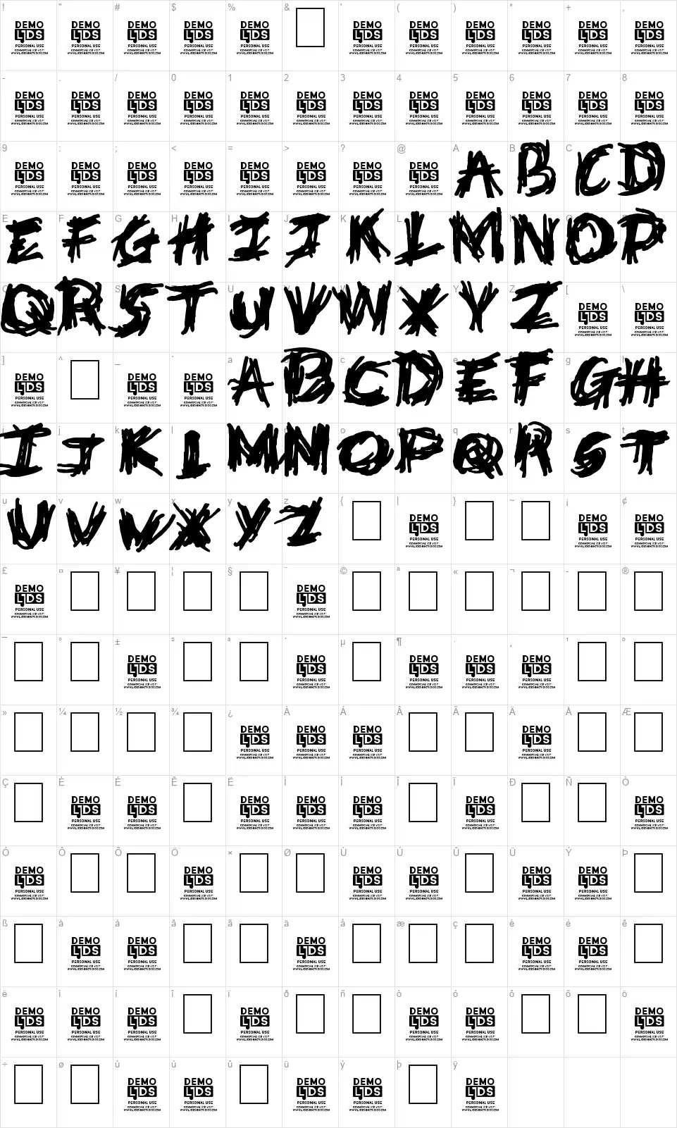 Deathtrapfont character map