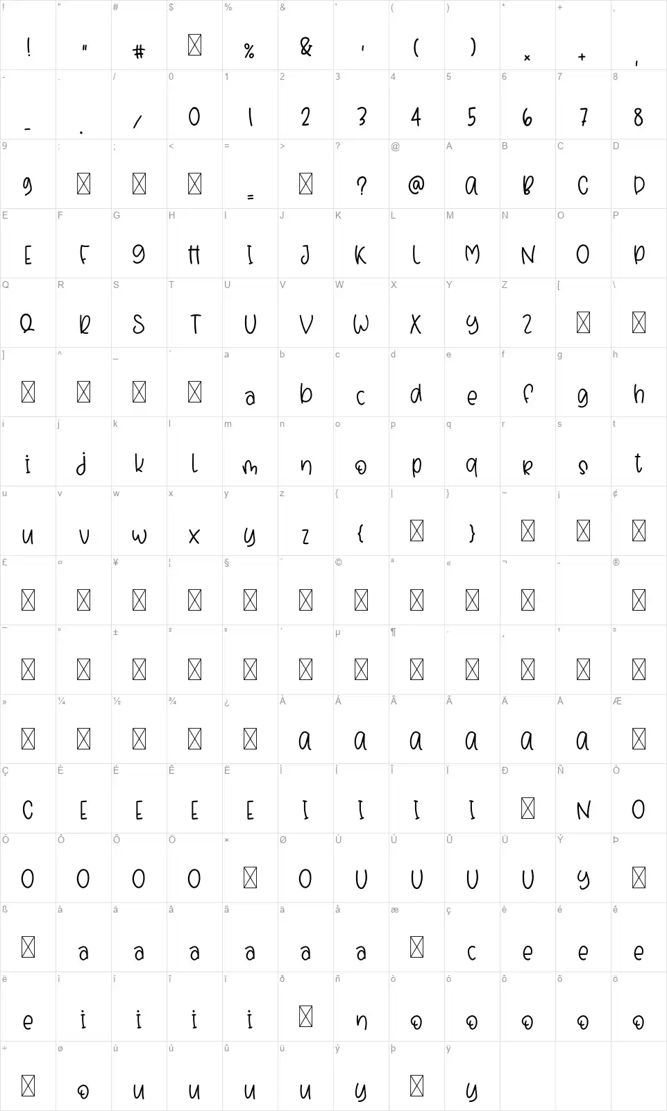 December Lovefont character map