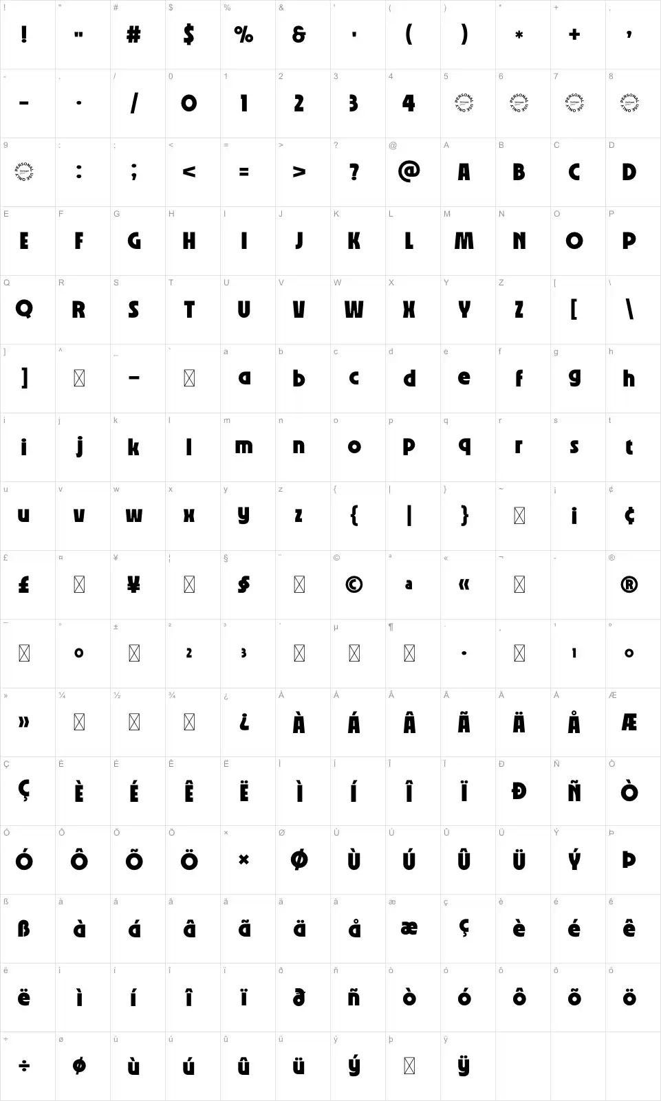 Decoma Карта Decomafont character map