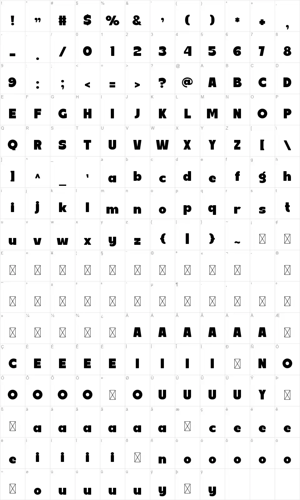 Deeyazfont character map