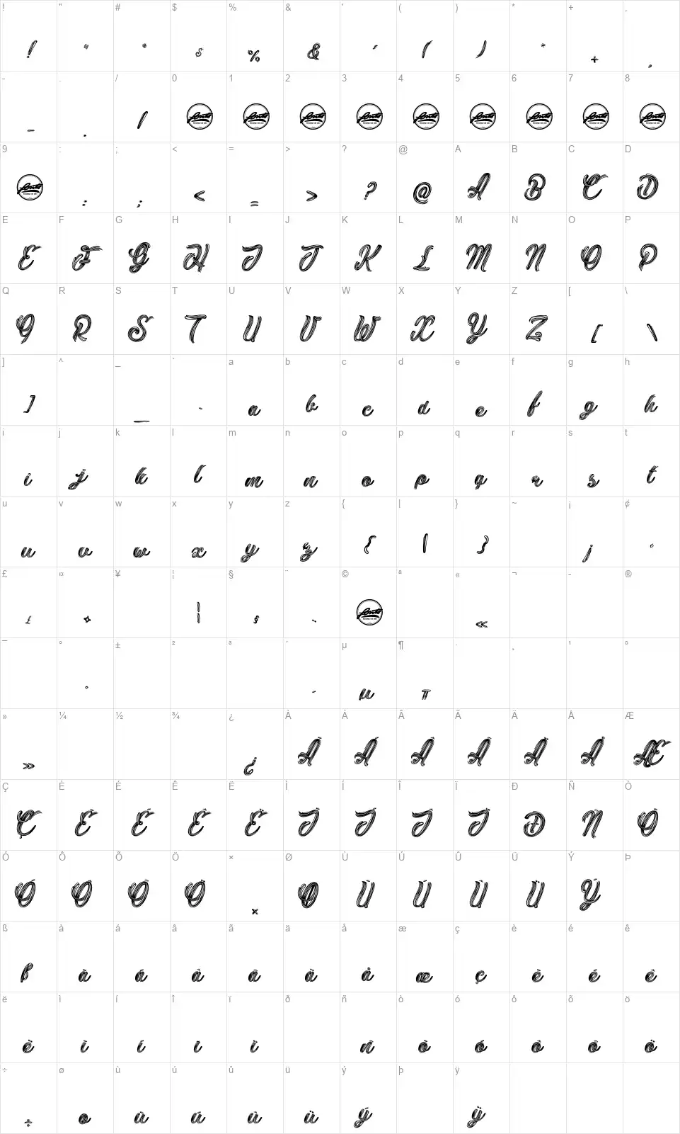 Delichfont character map