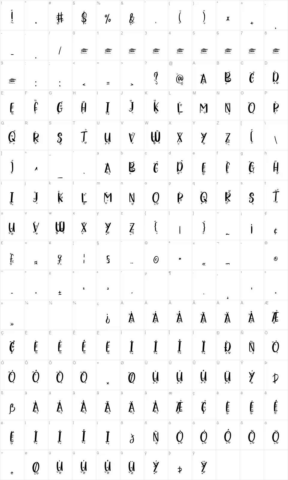 Delight Crush Displayfont character map