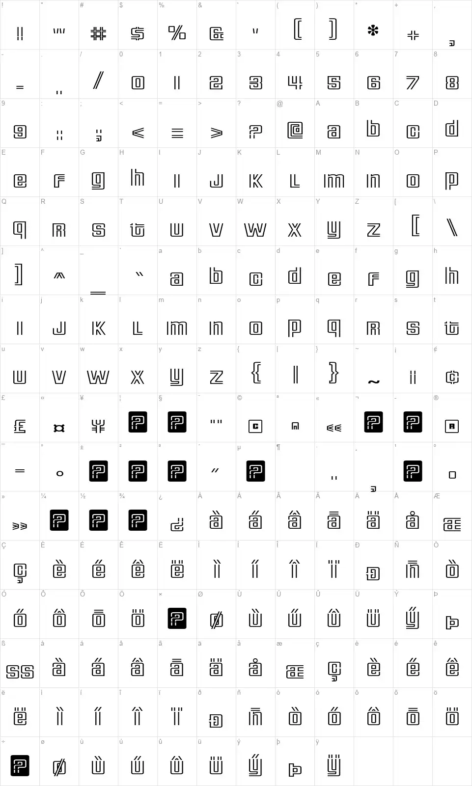 DeluxeDucks-Regularfont character map