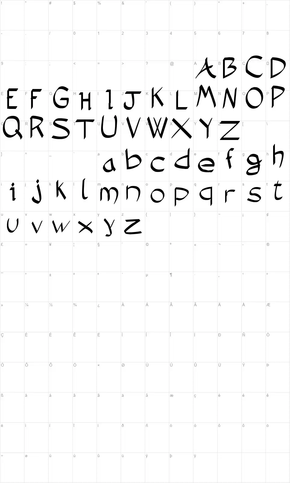 Demoniatibufont character map
