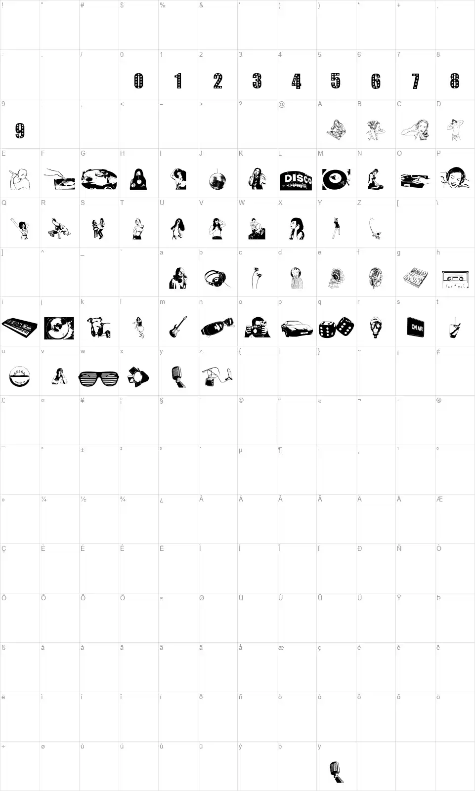 Denise DJfont character map