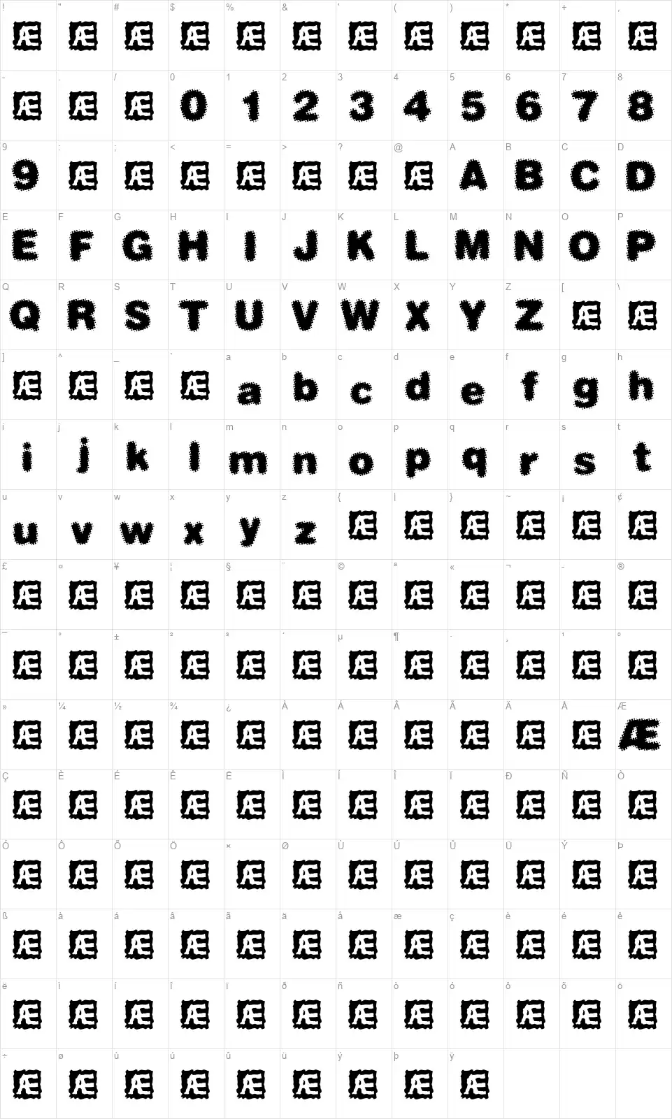 Dephunked BRKfont character map