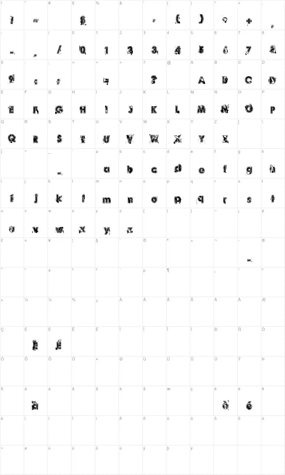 Desperado!font character map