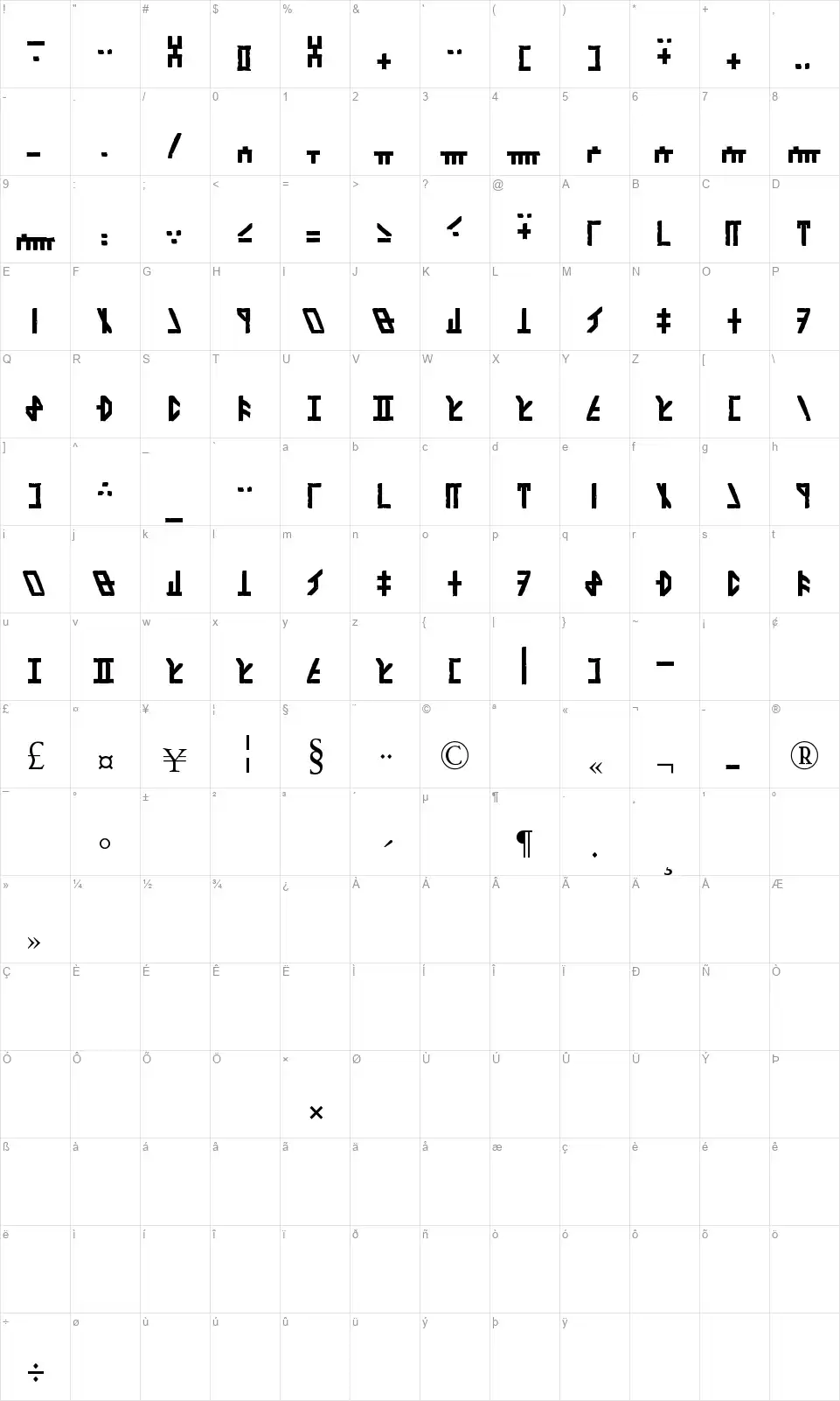 Dethek Stonefont character map